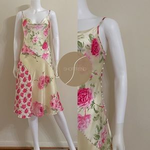 SOLD Vintage 100% silk floral cowl neck slip dress